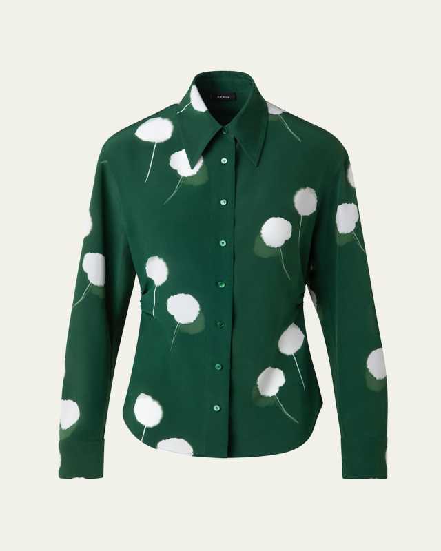 Windflower Print Silk Crepe Blouse